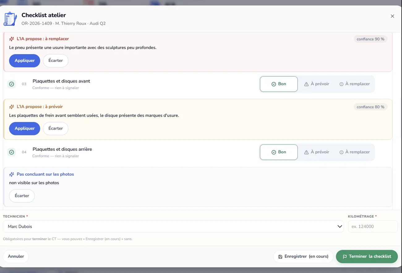 L'assistant propose un état par point